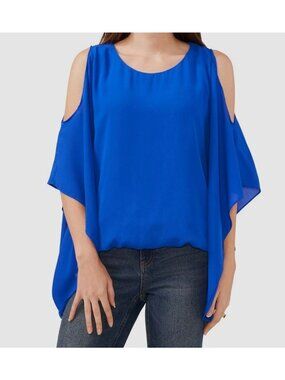 Sam & Jess Women’s Cape Sleeve Cold Shoulder Blouse Blue Size XS NWT